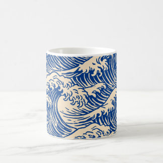 Taza De Café Olas de Océano Índigo sobre Crema Cálida