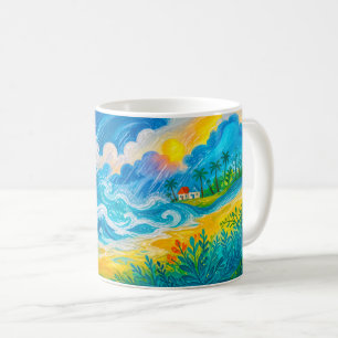 Taza De Café Olas de tormenta rompiendo cerca de la casa de la 