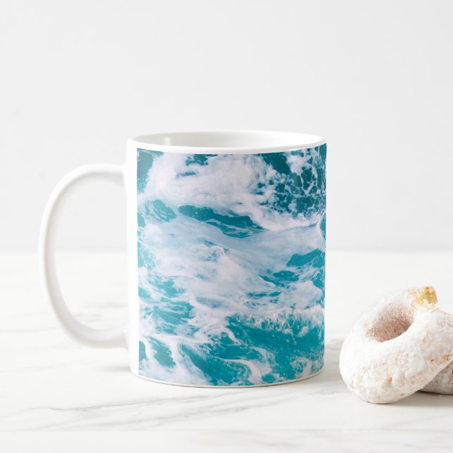 Taza De Café Olas del océano azul (Con donut)