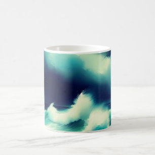 Taza De Café Olas del océano azul bonito pintura acuarela