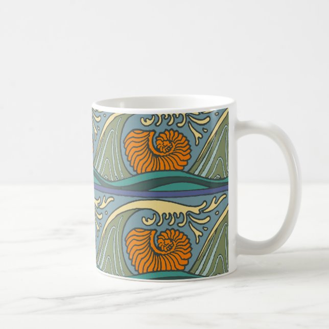 Taza De Café Olas del océano azul Nautilus Seashell Pattern Nou (Derecha)
