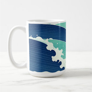 Taza De Café Olas del Océano Azul Turquesa Estilo Japonés