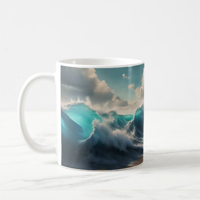 Taza De Café Olas Del Océano En Una Playa (Izquierda)