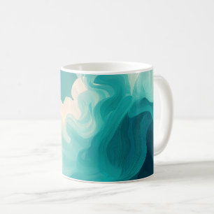 Taza De Café Olas fluidas abstractas en azul turquesa y blanco