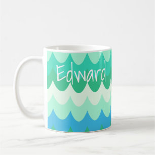 Taza De Café Olas marinas azules, verdes y Verde azuladas