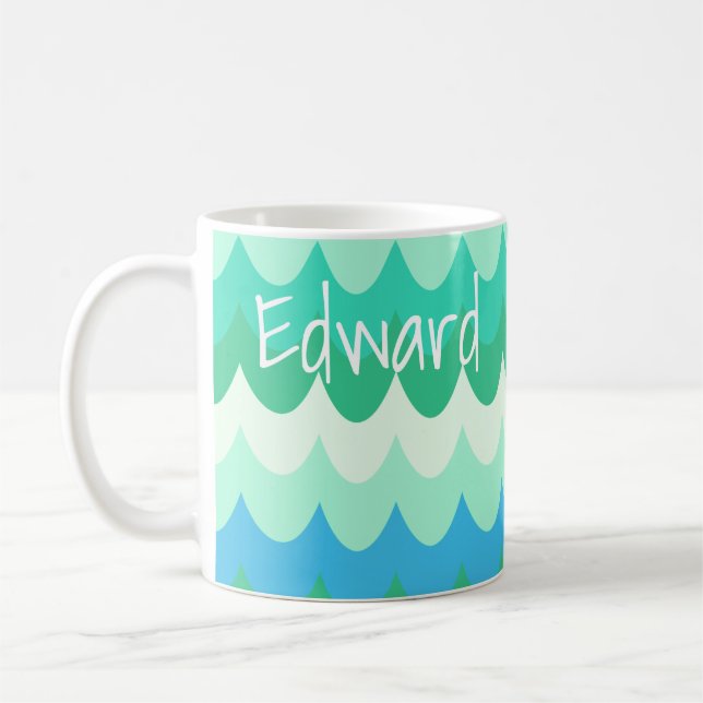 Taza De Café Olas marinas azules, verdes y Verde azuladas (Izquierda)