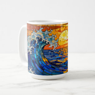 Taza De Café Olas oceánicas costeras al atardecer