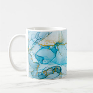 Taza De Café Olas oceánicas doradas. Imagen abstracta rica y br