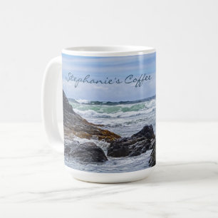 Taza De Café Olas oceánicas Verde Azul Roca Clanera Mayor tamañ