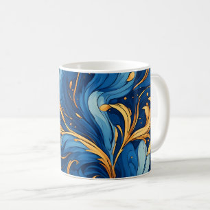 Taza De Café Olas Reales de Capricho Remolinos de Azul y Dorado