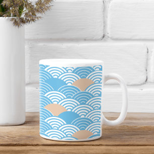 Taza De Café Olas Seigaiha Japonesas Modernas y Sol Naciente
