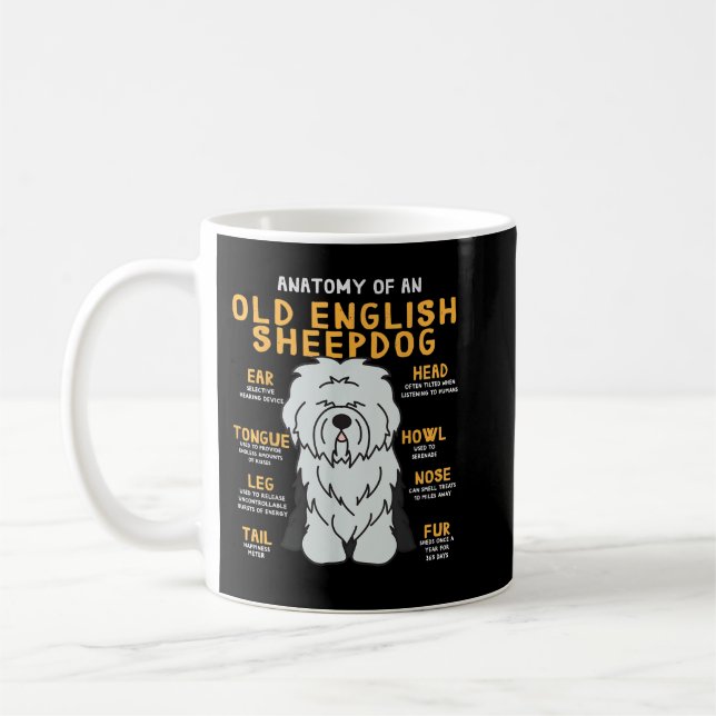 Taza De Café Old English Sheepdog Anatomy Funny Dog Mom Dad  (Izquierda)