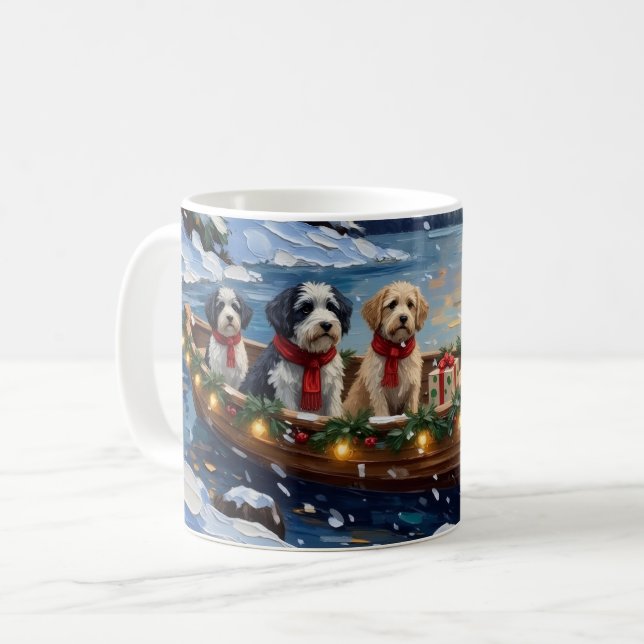 Taza De Café Old English Sheepdog Christmas Boat Holiday (Anverso izquierdo)