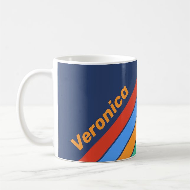 Taza De Café Old School Retro Rainbow Stripes with Name (Izquierda)
