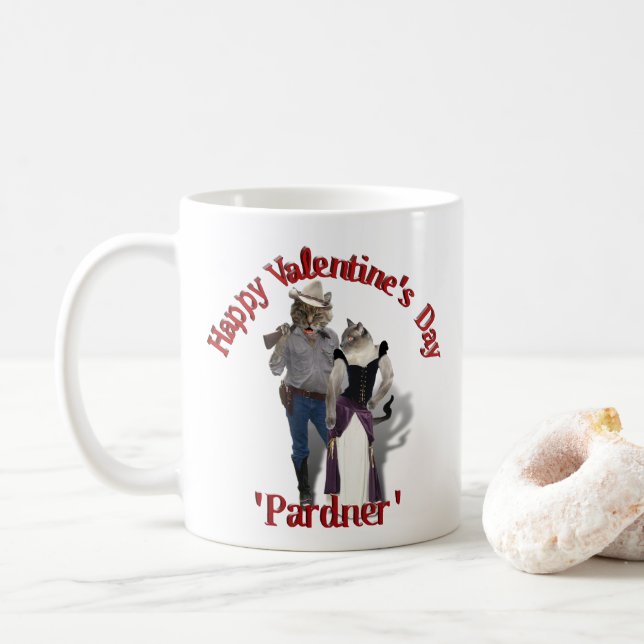 Taza De Café Old West 'Purrfect'  Cat Couple Valentine (Con donut)