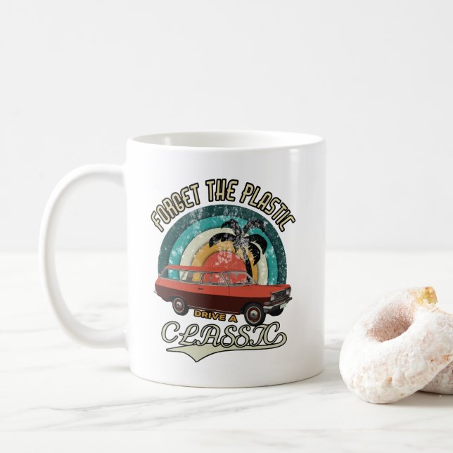 Taza De Café Oldtimer Retro Forget the Plastic (Con donut)