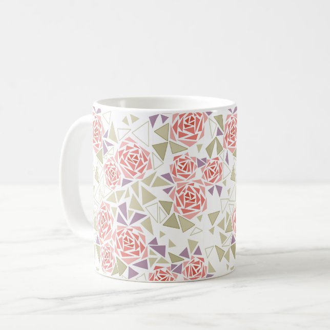 Taza De Café olive beige mosaic floral pattern retro  (Anverso izquierdo)