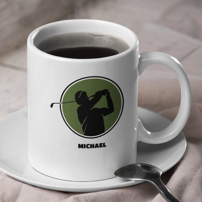 Taza De Café Olive Green Mens Golf Silhouette (Subido por el creador)