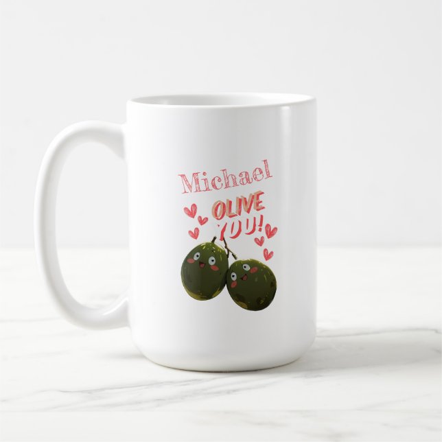 Taza De Café Olive You Two Olives Hearts (Izquierda)