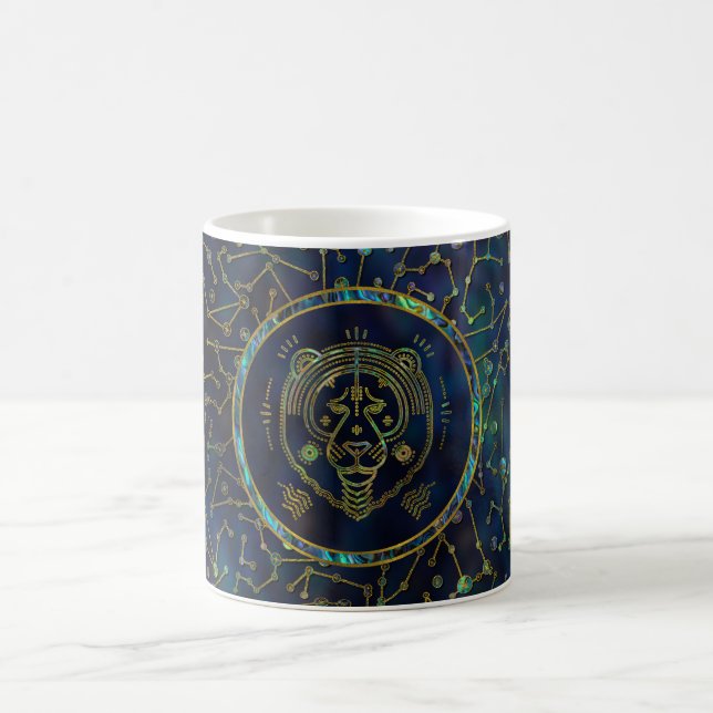 Taza De Café Olmo del oro del zodiaco de Leo en la constelación (Centro)
