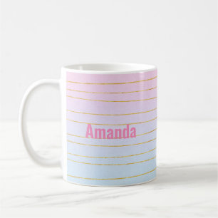 Taza De Café Ombre azul rosado con líneas de oro