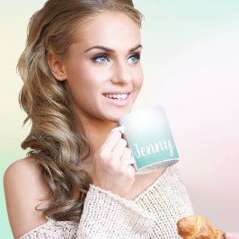 Taza De Café Ombre blanco y Verde azulado ligero personalizado