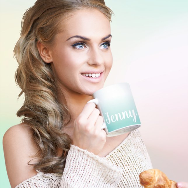 Taza De Café Ombre blanco y Verde azulado ligero personalizado (Personalized Light Teal Gradient Coffee Mug)