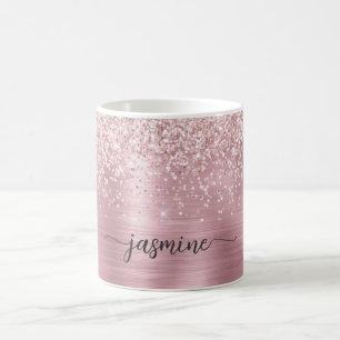 Taza De Café Ombre Metal Monograma Brillo Oro Rosa