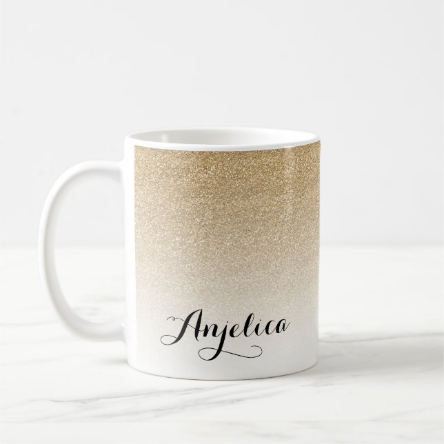 Taza De Café Ombre Ombre Faux Purpurina Nombre Coffee Mug (Izquierda)