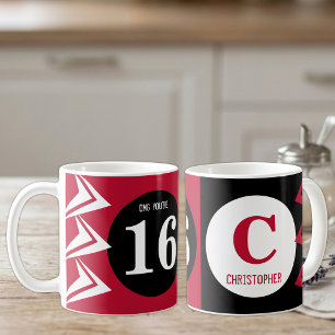 Taza De Café OMG tienes 16 monograma nombre rojo y negro