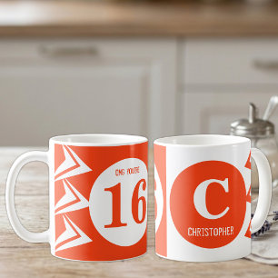 Taza De Café OMG tienes 16 nombre monograma naranja y blanco