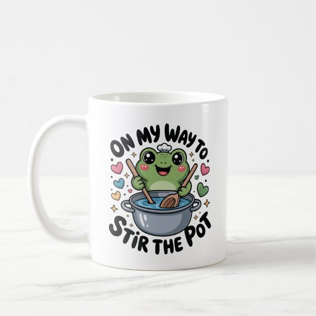 Taza De Café On My Way To Stir The Pot Frog Mischief Humor (Izquierda)