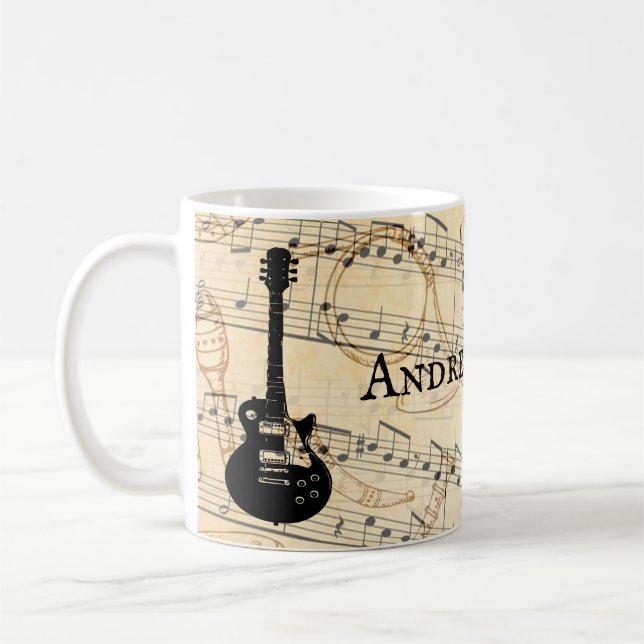 Taza De Café Onda de sonido personalizada de rock y guitarra (Izquierda)