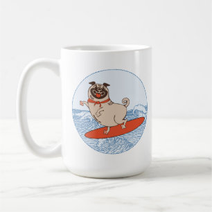 Taza De Café Onda paseando feliz perro de pug en el café de sur