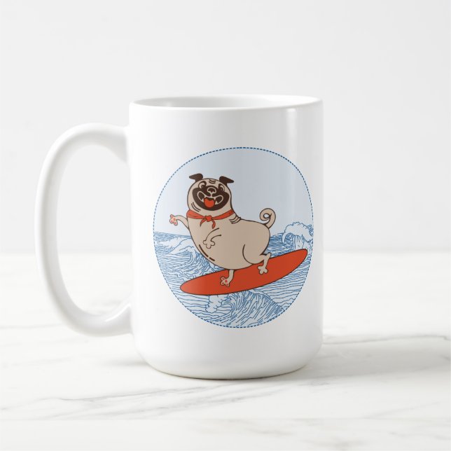 Taza De Café Onda paseando feliz perro de pug en el café de sur (Izquierda)