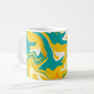 Taza De Café Ondas abstractas vibrantes en amarillo y turquesa
