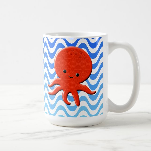 Taza De Café Ondas azules Personalizado de pulpo lindo (Derecha)