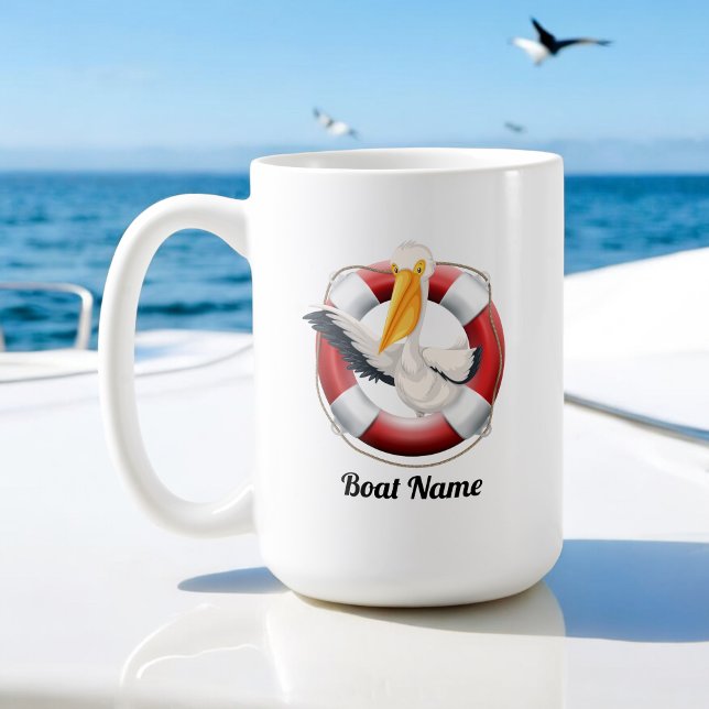 Taza De Café Ondeando a Pelican en la boya de la vida con nombr (Subido por el creador)