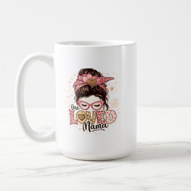 Taza De Café One Loved Mama Cute Leopard Heart Mom Quote (Izquierda)