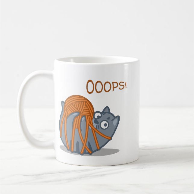 Taza De Café ¡OOPS! Gracioso Gato Cute Juega Con Yarn Ball (Izquierda)