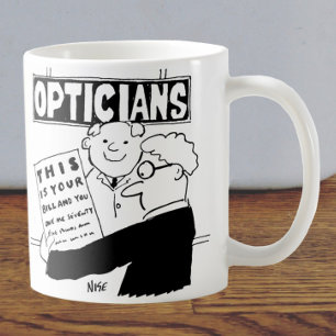 Taza De Café Óptico presenta su factura. Dibujo animado diverti