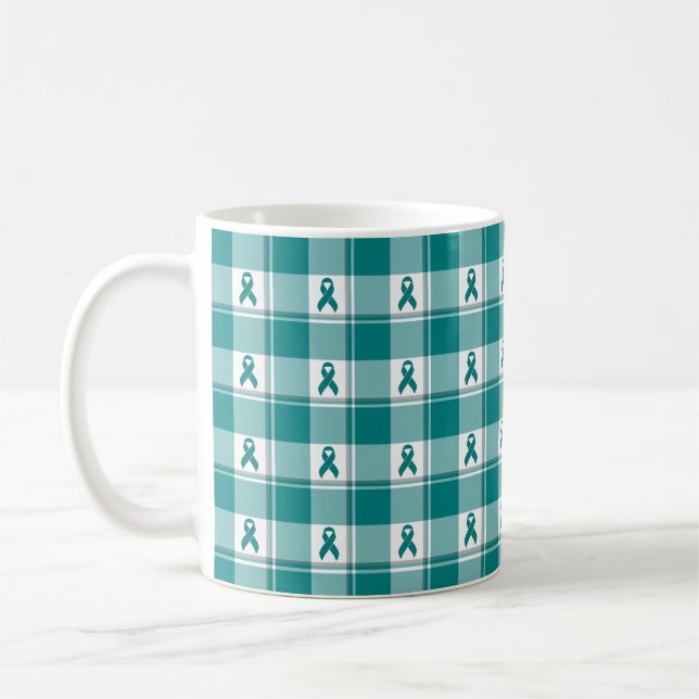 Taza De Café Oral Cancer Awareness Plaid Teal Ribbon (Izquierda)