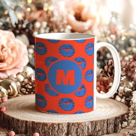 Taza De Café Orange and Blue XOXO Kissing Lips Personalized