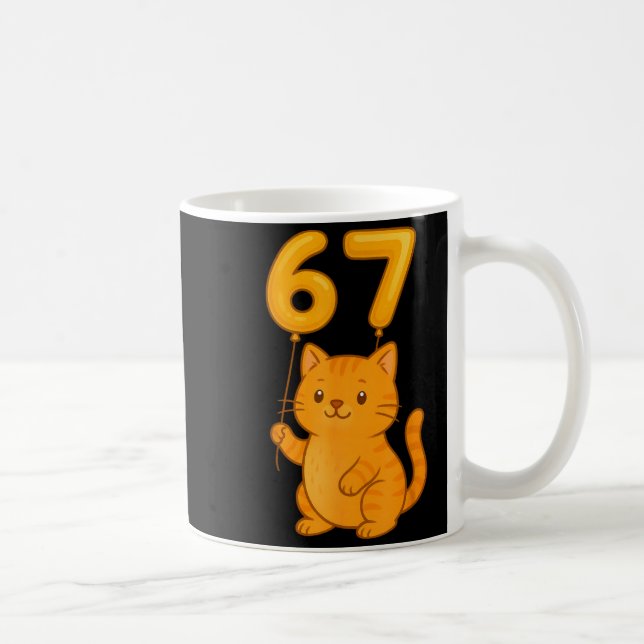 Taza De Café Orange Cat 67 Meme Six Seven Balloon Funny Gen Alp (Derecha)