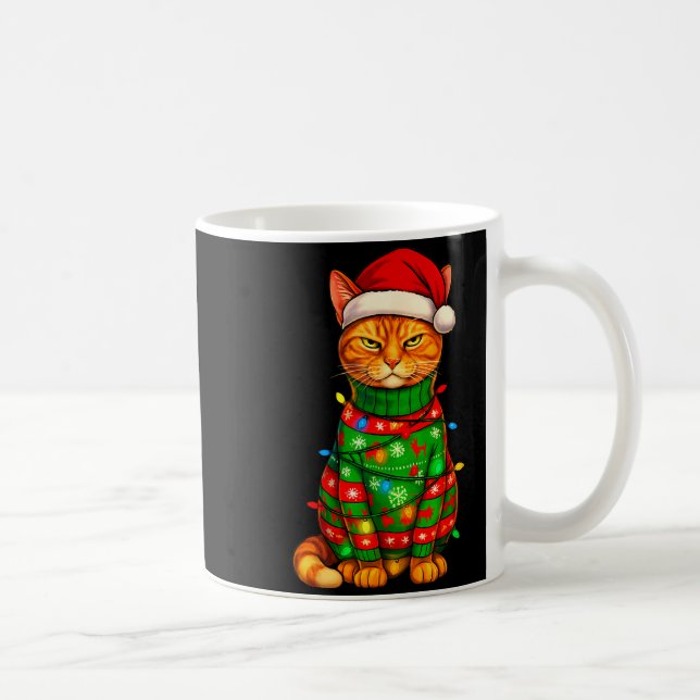 Taza De Café Orange Tabby Cat Christmas Lights Funny Santa Holi (Derecha)