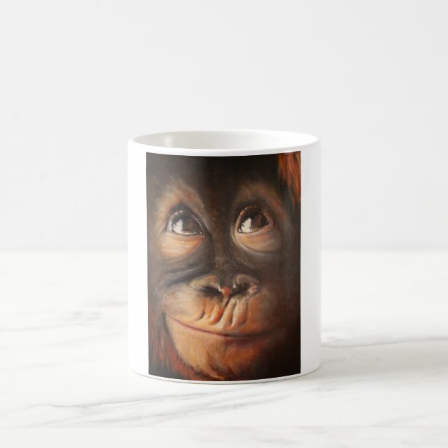 Taza De Café Orangután sonriente de la pintura al óleo del mono (Centro)