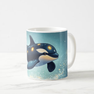 Taza De Café Orca Estilo Dibujo Animado Vibrante Colorido Lindo