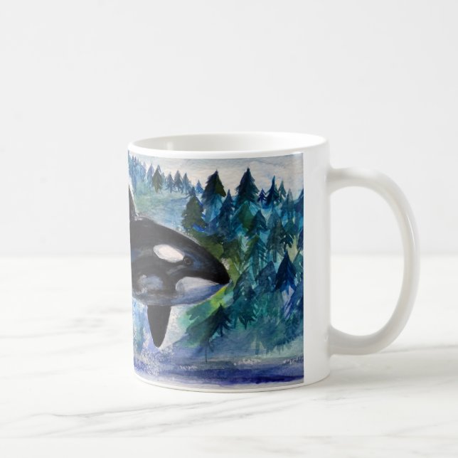 Taza De Café Orca Whale Watercolor Art Mug (Derecha)
