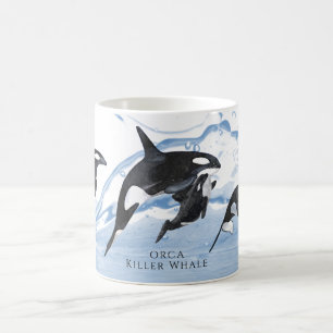 Taza De Café Orcas de acuarela blanca y negra increíbles