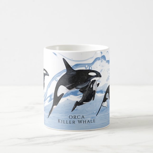 Taza De Café Orcas de acuarela blanca y negra increíbles (Centro)